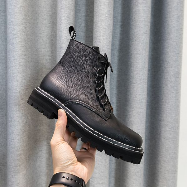 boots cow leather round toe boot good quality winter short korea style red wine shoes lady's, Black