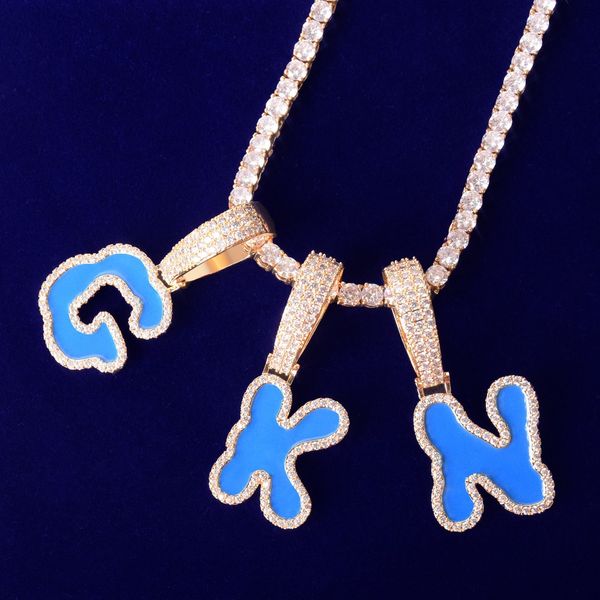 bubble letter blue oil zircon letter pendant with tennis chain for men and women's necklace hip hop jewelry, Silver
bubble letter blue oil zircon letter pendant with tennis chain for men and women's necklace hip hop jewelry, Silver