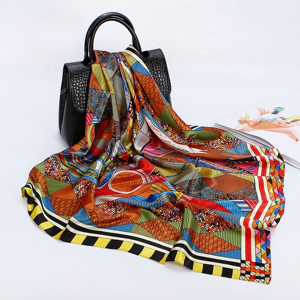 scarves 90*90cm silk scarf women small soft squares decorative head multicolor stripe print kerchief neck wrap, Blue;gray
scarves 90*90cm silk scarf women small soft squares decorative head multicolor stripe print kerchief neck wrap, Blue;gray