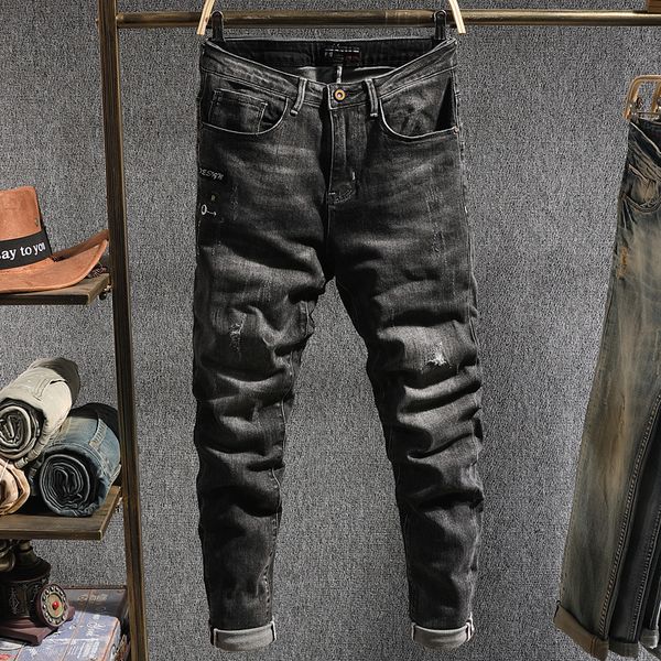 fashion streetwear men jeans black slim fit elastic ripped jeans men hip hop denim pencil pants japnese vintage designer, Blue
fashion streetwear men jeans black slim fit elastic ripped jeans men hip hop denim pencil pants japnese vintage designer, Blue
