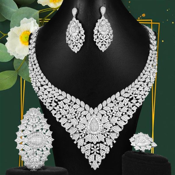 4pcs big fashion luxury geometric naija jewelry set for women wedding african cubic zircon cz dubai bridal jewelry, Silver
4pcs big fashion luxury geometric naija jewelry set for women wedding african cubic zircon cz dubai bridal jewelry, Silver