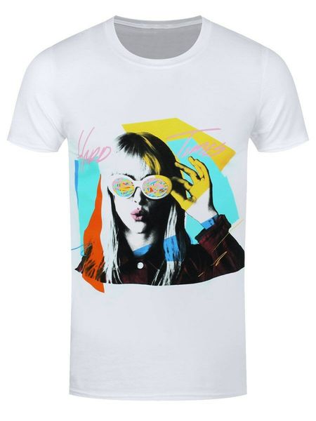 paramore t-shirt hard times men's white large size tee shirt