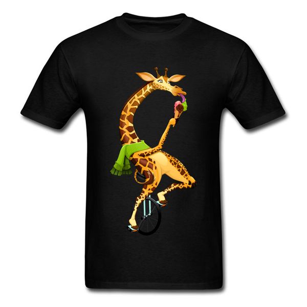 funny summer t-shirt giraffe unicycle t shirt ice cream lover tshirts men cartoon clothing family gift cotton tee black