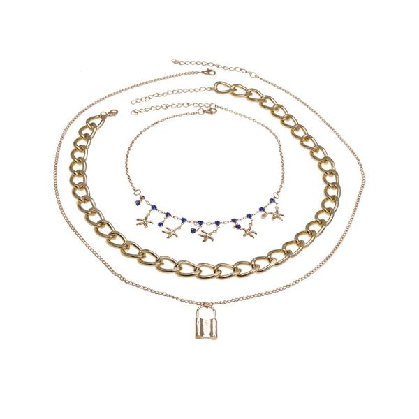 pendant necklaces summer three-layer gold chain necklace ladies european and american style clavicle starfish lock accessories, Silver
pendant necklaces summer three-layer gold chain necklace ladies european and american style clavicle starfish lock accessories, Silver