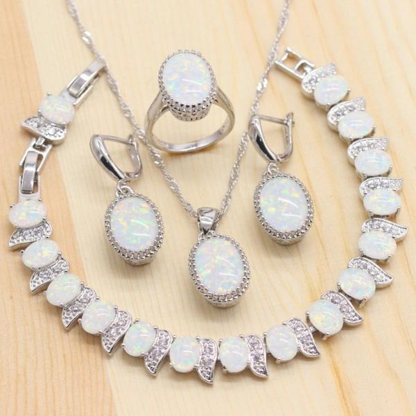round women sliver jewelry sets white opal necklace pendant earrings wedding rings opal bracelet sets for dance party, Silver
round women sliver jewelry sets white opal necklace pendant earrings wedding rings opal bracelet sets for dance party, Silver