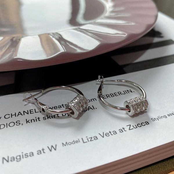 hoop & huggie fashion light luxury 925 earrings simple transfer beads white gold for women engagement, wedding jewelry, Golden;silver 
hoop & huggie fashion light luxury 925 earrings simple transfer beads white gold for women engagement, wedding jewelry, Golden;silver