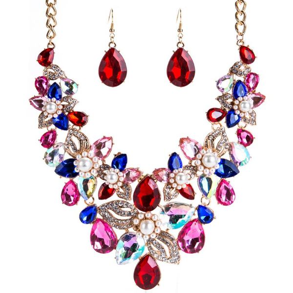 new fashion crystal flower white pearl necklace crystal drop shape dangle earrings two-piece set exaggerated jewelry for women, Silver
new fashion crystal flower white pearl necklace crystal drop shape dangle earrings two-piece set exaggerated jewelry for women, Silver