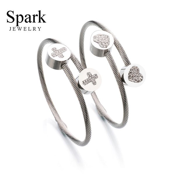 bangle spark jewelry lovely women wire bracelets stainless steel crystal heart and cross style color charm gift bijoux, Black
bangle spark jewelry lovely women wire bracelets stainless steel crystal heart and cross style color charm gift bijoux, Black