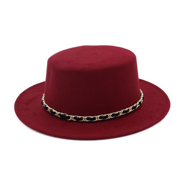 wide brim hats winter autumn women wool felt boater hat flat fedoras ladies with chain band feltro bowler gambler, Blue;gray
wide brim hats winter autumn women wool felt boater hat flat fedoras ladies with chain band feltro bowler gambler, Blue;gray