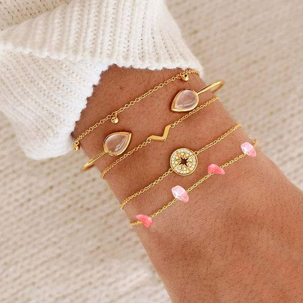 5pcs/set trendy women bracelets sets rhinestone pink crystal water droplets bracelets&bangles link chains gold color jewelry, Black
5pcs/set trendy women bracelets sets rhinestone pink crystal water droplets bracelets&bangles link chains gold color jewelry, Black
