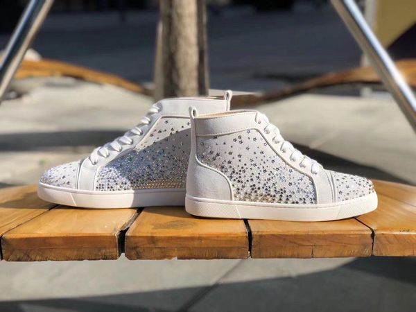 2020 star strass grey suede leather casual shoes high red bottom sneakers designer studs leisure skateboard flats wedding dress with box, Black
2020 star strass grey suede leather casual shoes high red bottom sneakers designer studs leisure skateboard flats wedding dress with box, Black
