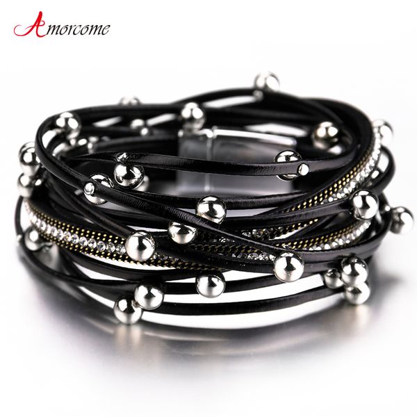 amorcome multilayer leather bracelets for women 2020 trendy design 4 colors beads charm double wrap bracelets & bangles jewelry, Golden;silver
amorcome multilayer leather bracelets for women 2020 trendy design 4 colors beads charm double wrap bracelets & bangles jewelry, Golden;silver
