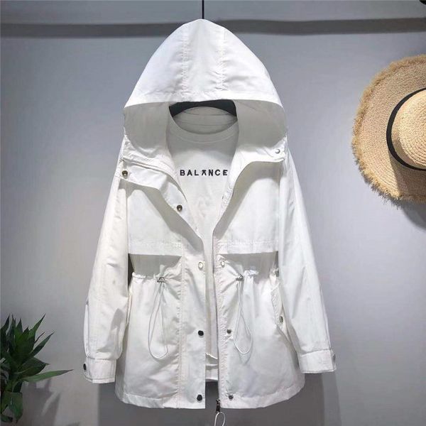 women long trench coat 2020 spring new hooded coats woman casual loose windbreakers female hooded outwear solid overcoat black, Tan;black