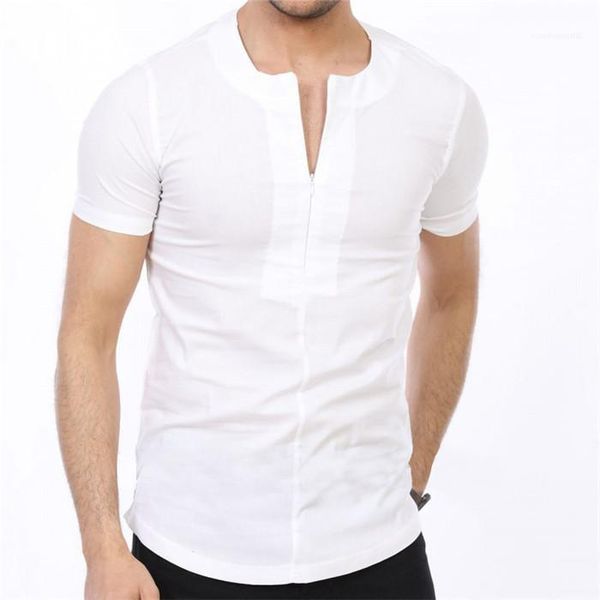 fashion cotton short sleeve men casual shirt v neck zipper shirt for men designer tee top, White;black
fashion cotton short sleeve men casual shirt v neck zipper shirt for men designer tee top, White;black