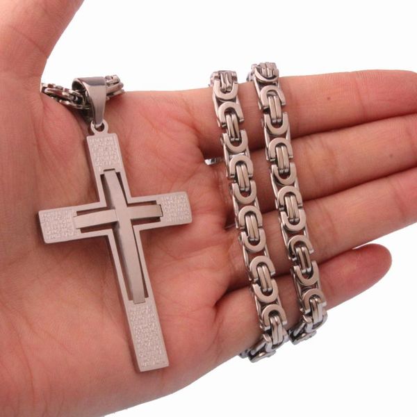 chains fashion male cross pendant silver color stainless steel jesus byzantine link chain necklace jewelry for men
chains fashion male cross pendant silver color stainless steel jesus byzantine link chain necklace jewelry for men