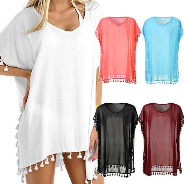 women's swimwear women chiffon bikini cover up fashion perspective pure color v-neck short sleeves beach dress summer swimming covers, White;black
women's swimwear women chiffon bikini cover up fashion perspective pure color v-neck short sleeves beach dress summer swimming covers, White;black