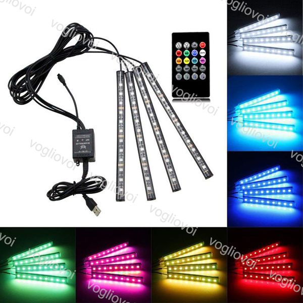 Led Strip 12led 4pcs Car Interior Atmosphere Light Dash Floor Led Strip Decorative Light Usb Sound Control Lamp Set Dhl