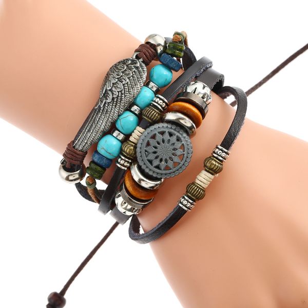 fashion women wing wristbands casual multilayer leather bracelet boho vintage flower beads charms wrap bangle retro jewelry gift, Golden;silver
fashion women wing wristbands casual multilayer leather bracelet boho vintage flower beads charms wrap bangle retro jewelry gift, Golden;silver