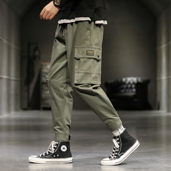 men's pants 2021 ninth overalls casual loose cargo men harem, Black