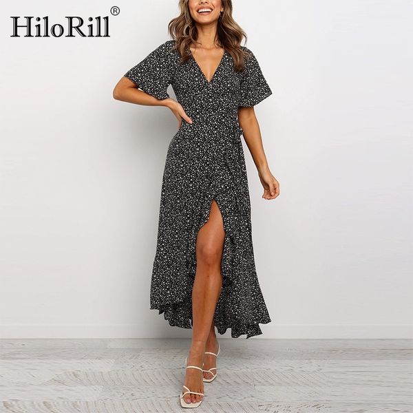 party dresses hilorill printed long maxi dress women v neck boho beach split ruffles flare short sleeve wrap ladies sundresses, White;black
party dresses hilorill printed long maxi dress women v neck boho beach split ruffles flare short sleeve wrap ladies sundresses, White;black