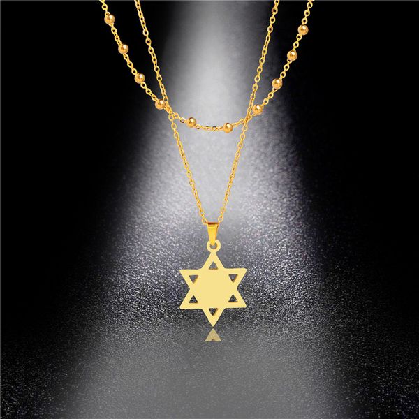 titanium steel simple multi-layer wild six-pointed star temperament necklace female double stainless steel bead clavicle chain, Silver
titanium steel simple multi-layer wild six-pointed star temperament necklace female double stainless steel bead clavicle chain, Silver