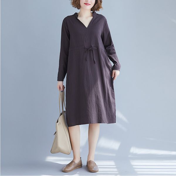 casual dresses dress women solid color 2021 autumn artistic large size cotton linen v-neck lace-up slimming long sleeve top, Black;gray
casual dresses dress women solid color 2021 autumn artistic large size cotton linen v-neck lace-up slimming long sleeve top, Black;gray