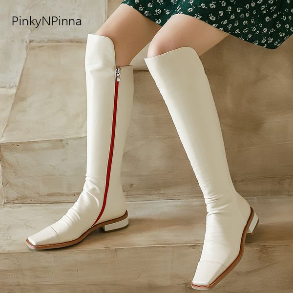 2020 winter soft genuine leather women pleated knee high long boots side zip low heels white office chic commuter warm plush lining, Black
2020 winter soft genuine leather women pleated knee high long boots side zip low heels white office chic commuter warm plush lining, Black