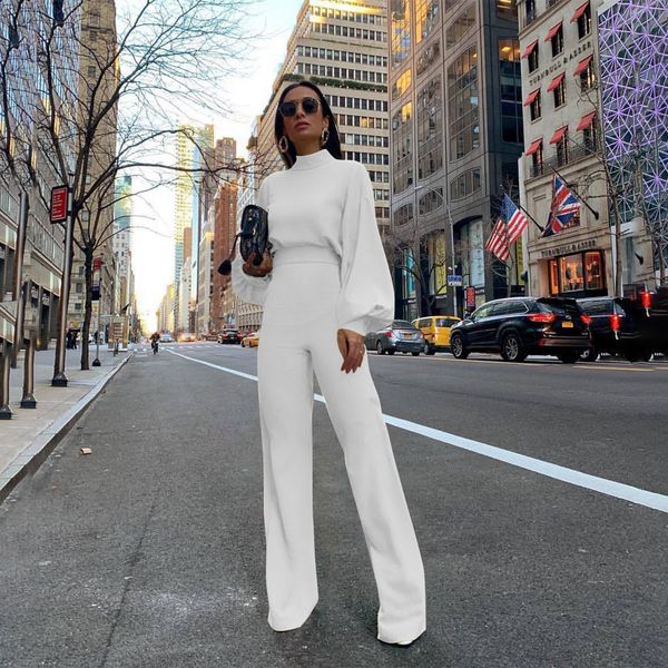 women's two piece pants casual work suit long-sleeved high-neck puff sleeve backless fashion solid color one-piece trousers lady's, White
women's two piece pants casual work suit long-sleeved high-neck puff sleeve backless fashion solid color one-piece trousers lady's, White