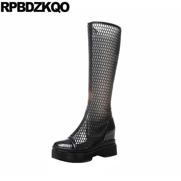 women slim white platform boots ladies wedge shoes snakeskin cut out mesh knee high sandals snake patent leather hidden new, Black
women slim white platform boots ladies wedge shoes snakeskin cut out mesh knee high sandals snake patent leather hidden new, Black