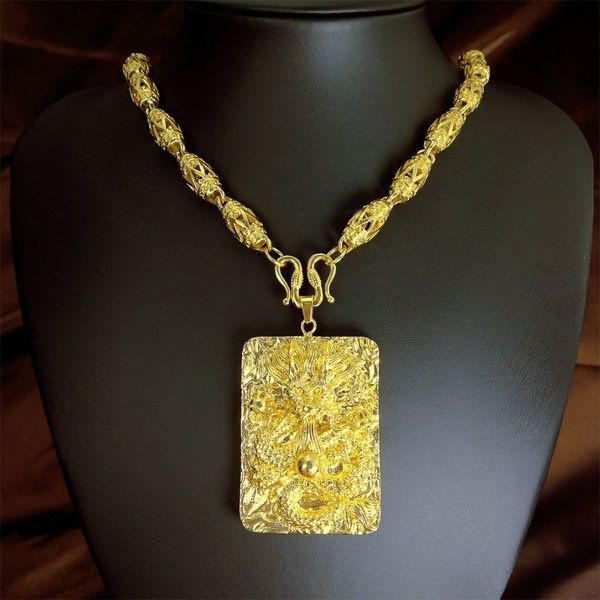 men women yellow gold filled the "chinese long" pendant chain necklace n422, Silver 
men women yellow gold filled the "chinese long" pendant chain necklace n422, Silver