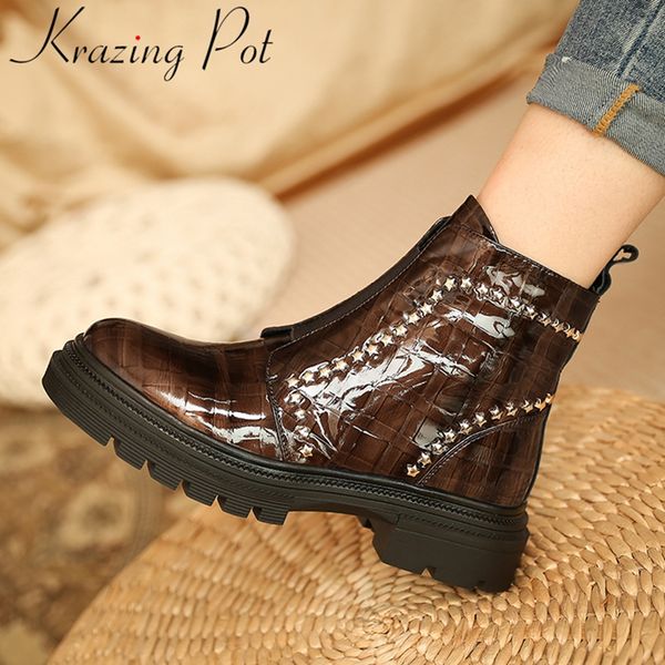 boots krazing pot 2021 genuine leather keep warm slip on high heels fashion punk winter shoes rivet vintage platform ankle l37, Black
boots krazing pot 2021 genuine leather keep warm slip on high heels fashion punk winter shoes rivet vintage platform ankle l37, Black