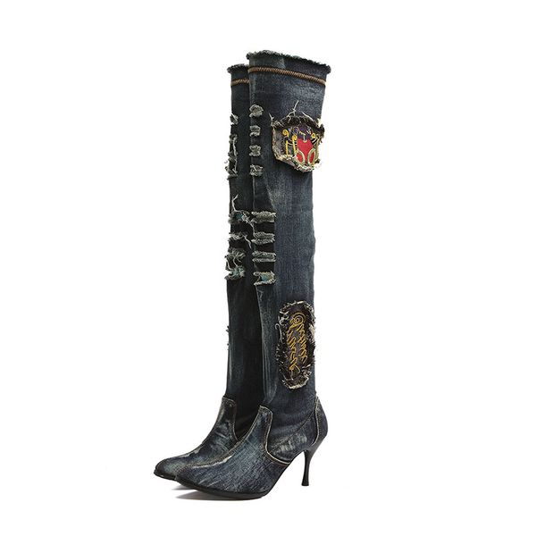 boots denim stretch women's black thin heels pointed toe canvas high size 10 women fashion over the knee
boots denim stretch women's black thin heels pointed toe canvas high size 10 women fashion over the knee