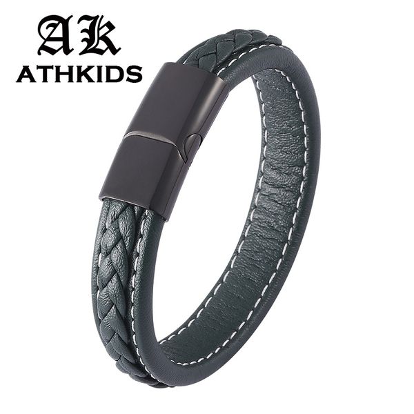 fashion green leather braided bracelet men jewelry 3 colors stainless steel magnetic buckle male wrist band bangles gifts pd0452, Golden;silver
fashion green leather braided bracelet men jewelry 3 colors stainless steel magnetic buckle male wrist band bangles gifts pd0452, Golden;silver