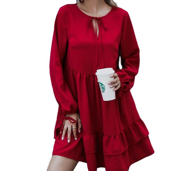 long sleeve dresses women round neck ruffled hem elegant party mini dress solid autumn vestidos womens clothing y0958a, Black;gray
long sleeve dresses women round neck ruffled hem elegant party mini dress solid autumn vestidos womens clothing y0958a, Black;gray
