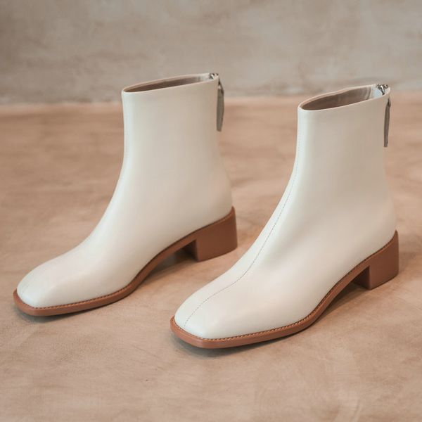 genuine leather concise thick med heels ankle boots back zipper shoes for women boots female wedding casual shoes woman, Black
genuine leather concise thick med heels ankle boots back zipper shoes for women boots female wedding casual shoes woman, Black