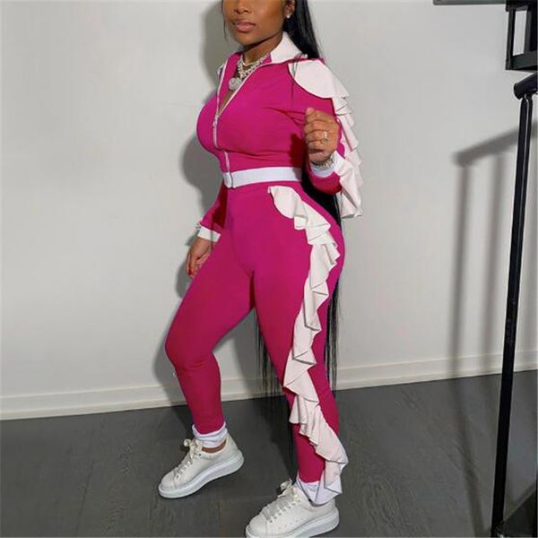 women solid color clothing set zipper up long sleeve crop pants jogger suit ruffles splice two piece matching set tracksuit, Gray
women solid color clothing set zipper up long sleeve crop pants jogger suit ruffles splice two piece matching set tracksuit, Gray