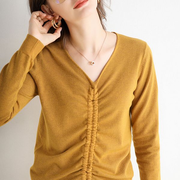women's sweaters 2021 v-neck sweater women fall/winter pullover short drawstring slim casual fashion elegant base, White;black
women's sweaters 2021 v-neck sweater women fall/winter pullover short drawstring slim casual fashion elegant base, White;black