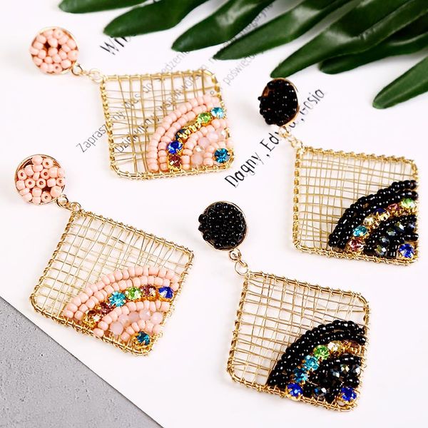 trendy geometric square pink handmade rhinestone beaded drop earrings for women boho black crystal earring bohemian jewelry gift, Silver
trendy geometric square pink handmade rhinestone beaded drop earrings for women boho black crystal earring bohemian jewelry gift, Silver