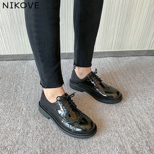 nikove 2020 women pumps shoes patent leather+pu low heel lace up round toe solid mixed color spring autumn shoes size 34-39, Black 
nikove 2020 women pumps shoes patent leather+pu low heel lace up round toe solid mixed color spring autumn shoes size 34-39, Black