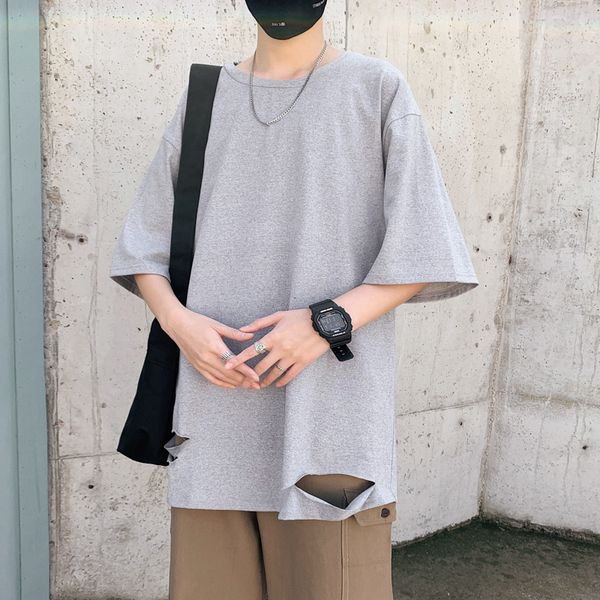 men's t-shirts summer ripped t shirt fashion solid color cotton short-sleeved t-shirt men streetwear wild loose hip-hop hole tshirt men, White;black
men's t-shirts summer ripped t shirt fashion solid color cotton short-sleeved t-shirt men streetwear wild loose hip-hop hole tshirt men, White;black