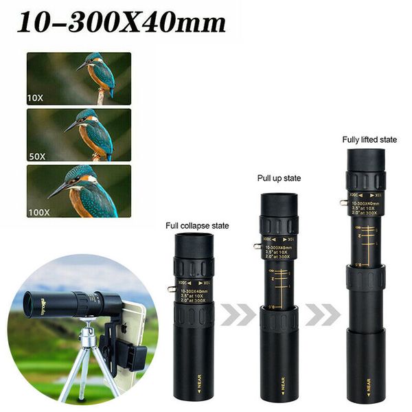 portable telescope monocular 4k 10-300x40mm super telep zoom monocular telescope with phone holder camping tripod clip set
portable telescope monocular 4k 10-300x40mm super telep zoom monocular telescope with phone holder camping tripod clip set