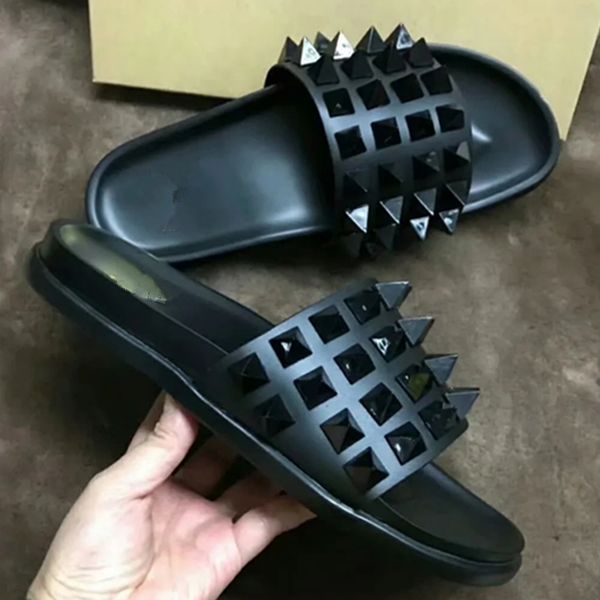 men women slippers red bottoms spikes ladies beach slipper tide male home slippers non-slip leather mens casual shoes, Black
men women slippers red bottoms spikes ladies beach slipper tide male home slippers non-slip leather mens casual shoes, Black