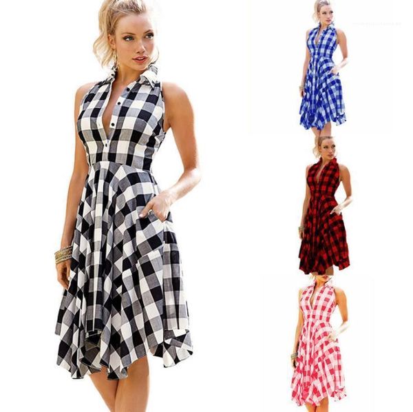 women clothes plaid women desigenr dresses casual halter pleated sleeveless asymmetrical shirt dresses fashion, Black;gray
women clothes plaid women desigenr dresses casual halter pleated sleeveless asymmetrical shirt dresses fashion, Black;gray