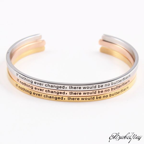 if nothing ever changed,there would be no" stainless steel engraved positive inspirational quote cuff mantra bracelet bangle, Black
if nothing ever changed,there would be no" stainless steel engraved positive inspirational quote cuff mantra bracelet bangle, Black