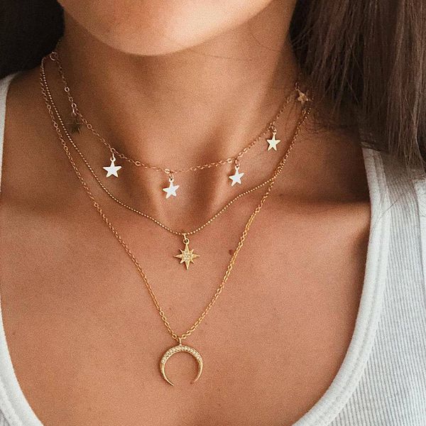 pendant necklaces fashion multilayer necklace moon star golden women chocker jewlery link chain collares trendy gift, Silver
pendant necklaces fashion multilayer necklace moon star golden women chocker jewlery link chain collares trendy gift, Silver