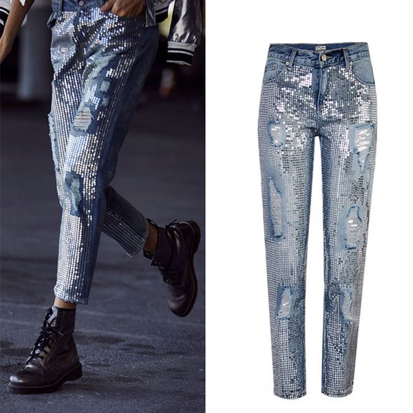 women's ripped baggy jeans mid-waist loose straight leg denim (ankle-length pants) metallic embroidered sequins antique finish, Blue
women's ripped baggy jeans mid-waist loose straight leg denim (ankle-length pants) metallic embroidered sequins antique finish, Blue
