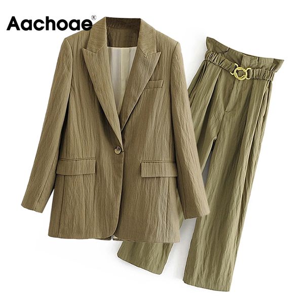 aachoae army green color vintage suits for women notched collar single button elegant blazer sashes paperbag pants 2 piece set, White 
aachoae army green color vintage suits for women notched collar single button elegant blazer sashes paperbag pants 2 piece set, White