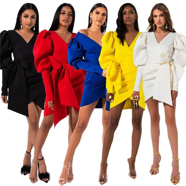 pack hip solid color dresses ladies clothes womens bow irregular nightclub dresses puff sleeve v neck, Black;gray
pack hip solid color dresses ladies clothes womens bow irregular nightclub dresses puff sleeve v neck, Black;gray