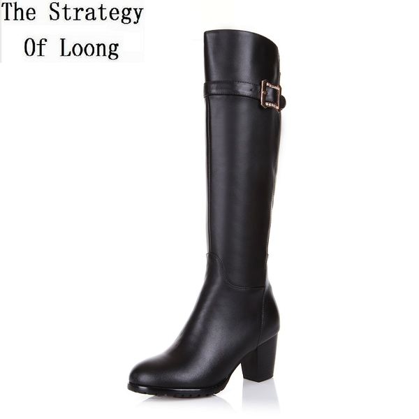 women winter genuine leather thick high heel side zipper round toe buckle fashion knee high boots plus size 34-45 sxq1007, Black
women winter genuine leather thick high heel side zipper round toe buckle fashion knee high boots plus size 34-45 sxq1007, Black
