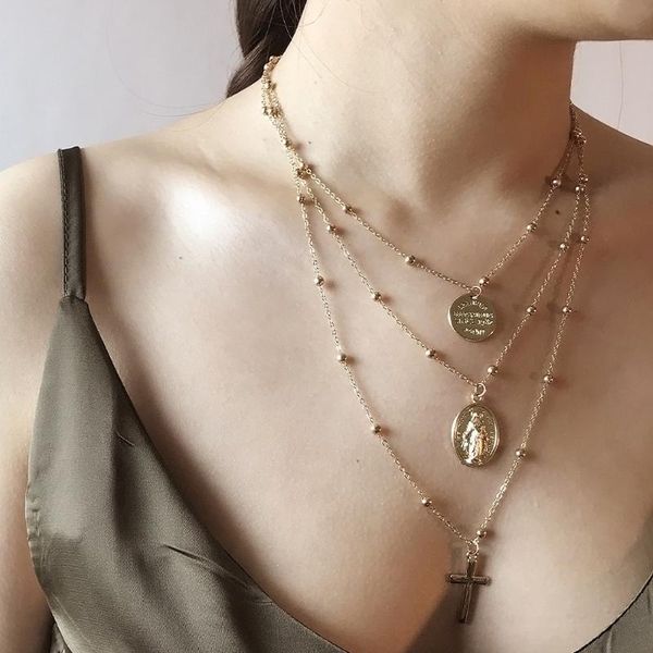 new design women metal religious style multi chain necklace cross virgin mary pendant necklace jewelry accessory gift delicate, Silver
new design women metal religious style multi chain necklace cross virgin mary pendant necklace jewelry accessory gift delicate, Silver